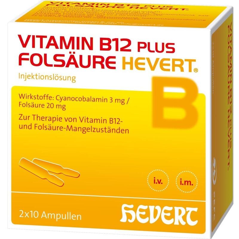 VITAMIN B12 PLUS Folsäure Hevert a 2 ml Ampullen