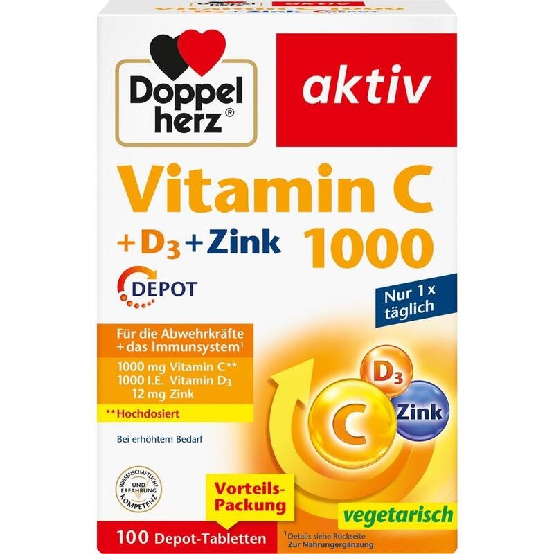 DOPPELHERZ Vitamin C 1000+D3+Zink Depot Tabletten